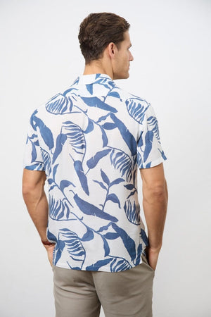 Printed Shirt in Blue Inky Leaves - TAILORED ATHLETE - ROW