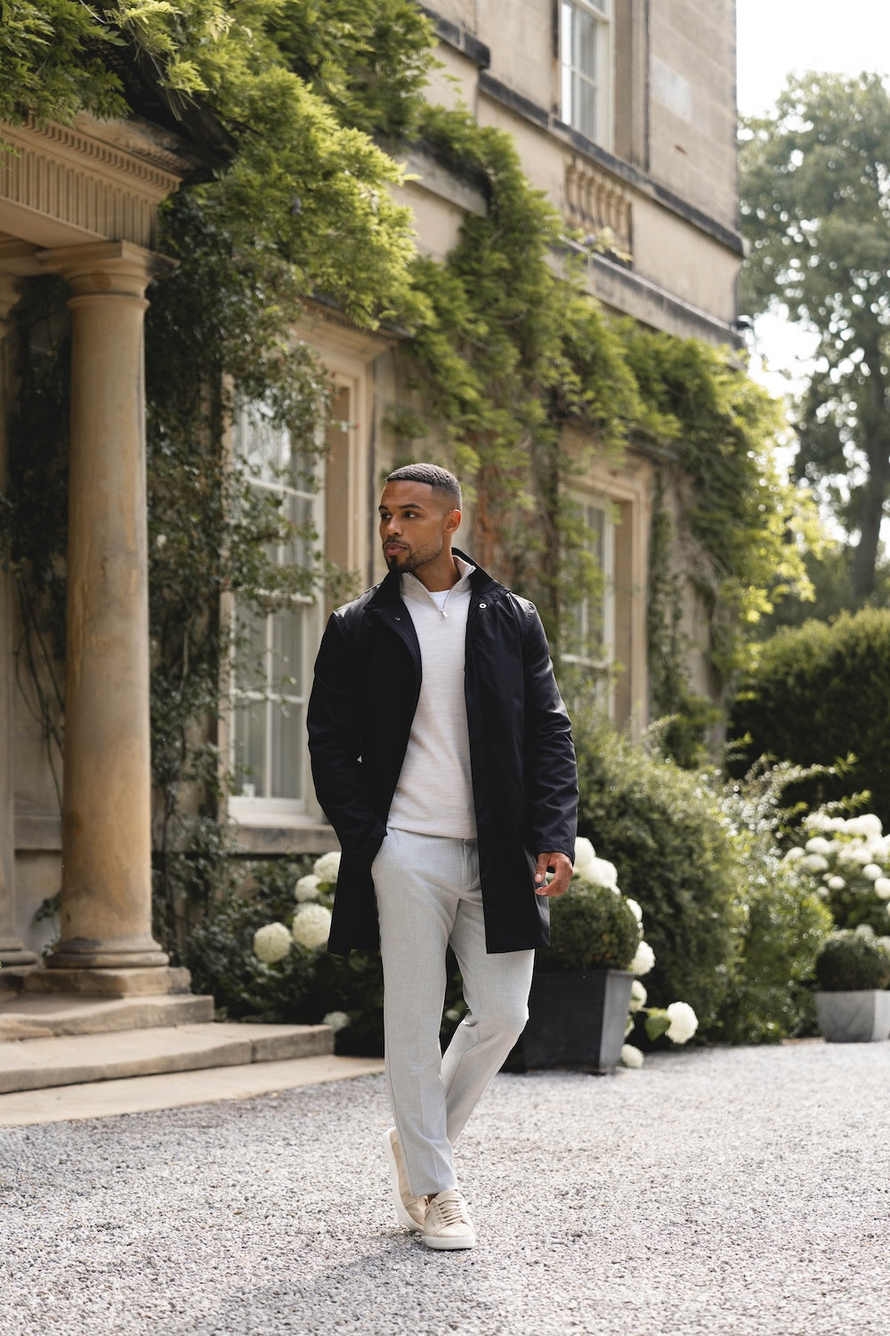 Funnel Neck Shower Resistant Coat in Black