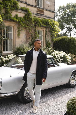 Funnel Neck Shower Resistant Coat in Black