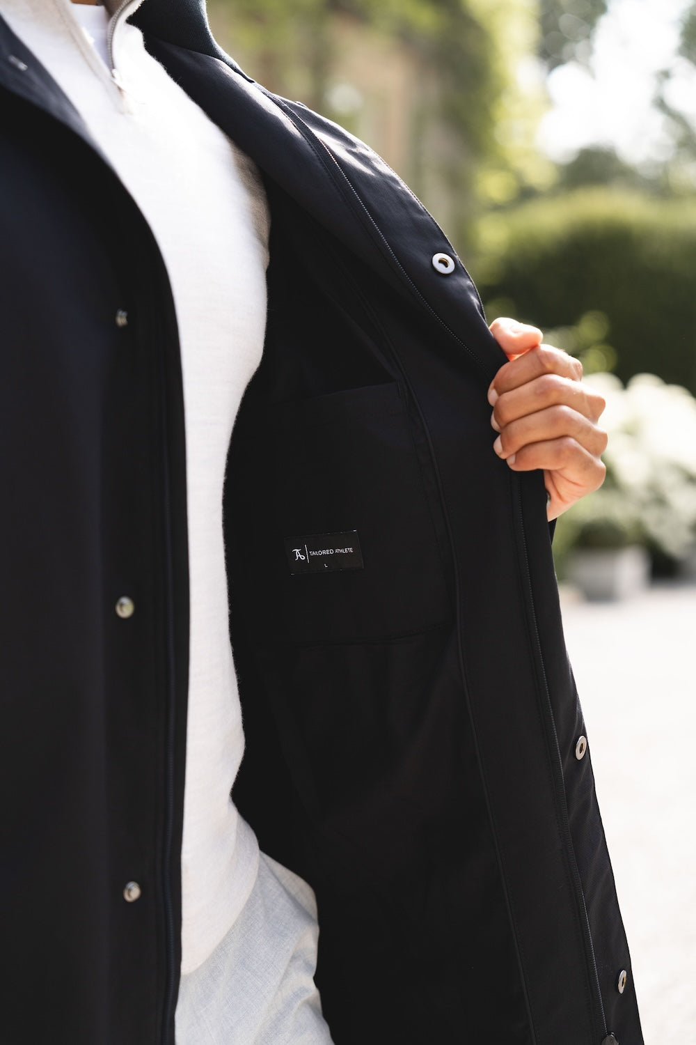 Funnel Neck Shower Resistant Coat in Black