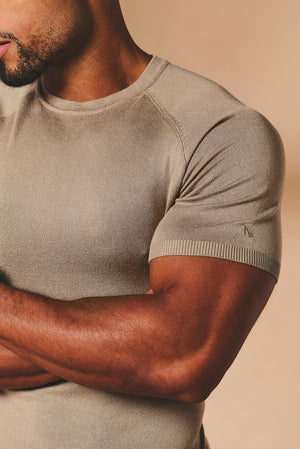 Fine Gauge Knitted T-Shirt in Stone