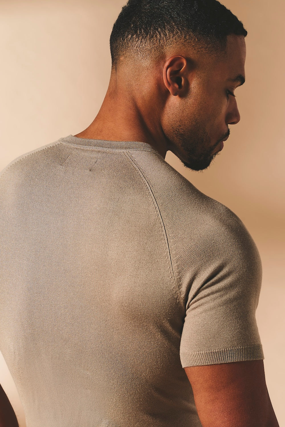 Fine Gauge Knitted T-Shirt in Stone