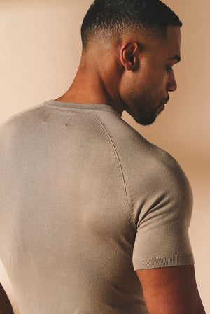 Fine Gauge Knitted T-Shirt in Stone