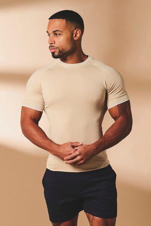 Fine Tipped T-Shirt in Stone and White