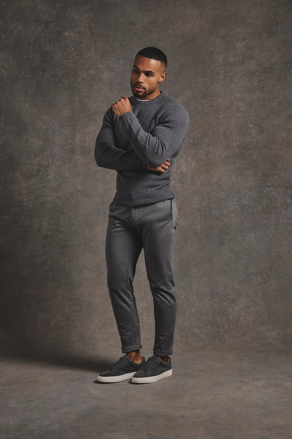 Fisherman Crew Neck Jumper in Iron Grey