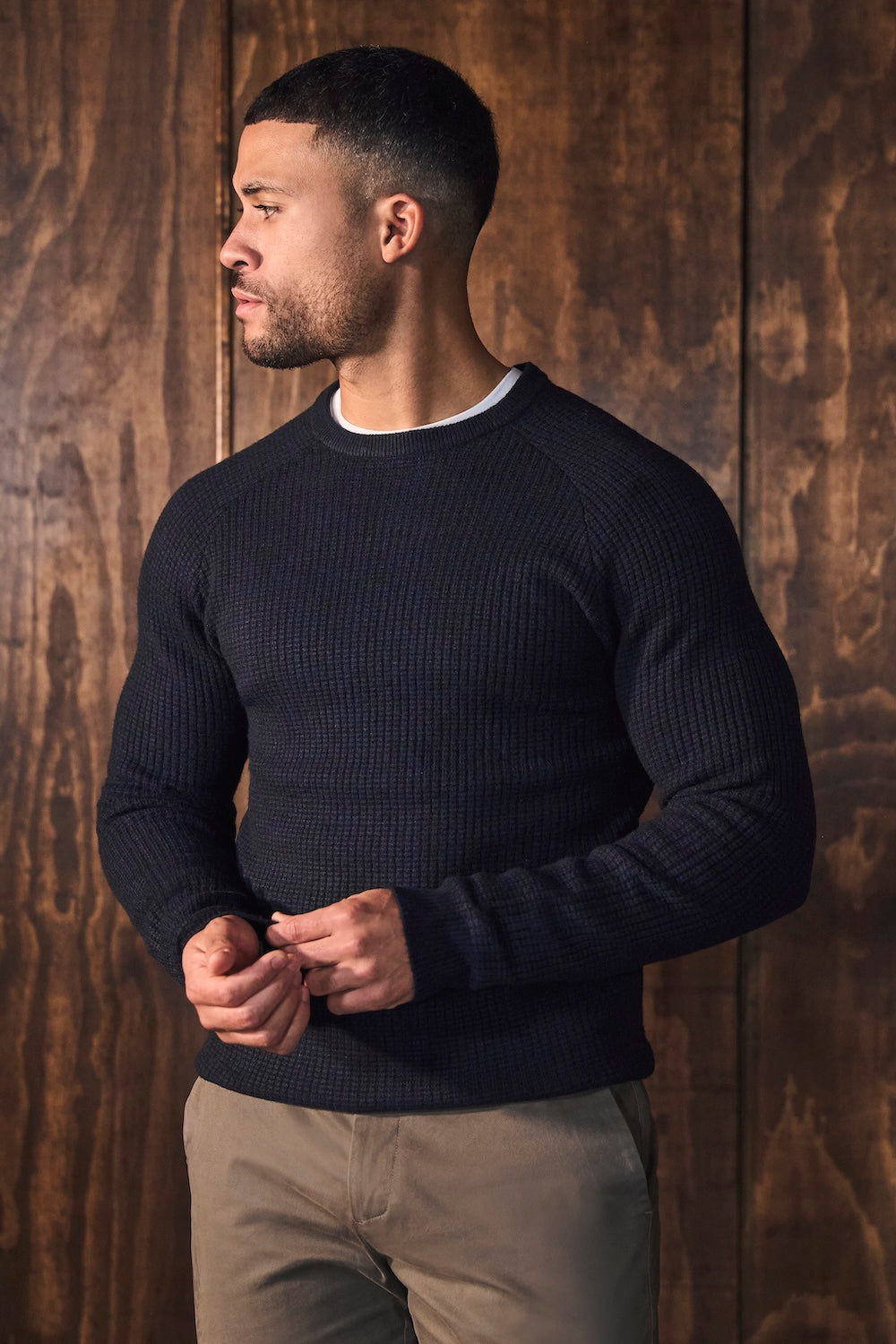 Fisherman Crew Neck Jumper in Navy