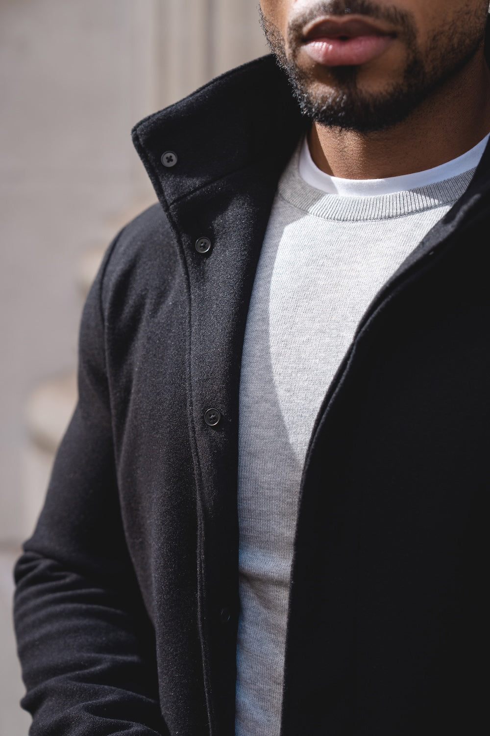 Funnel Neck Overcoat in Black