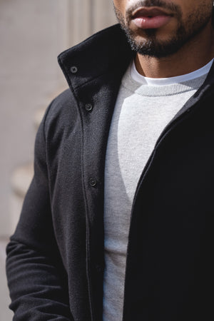 Funnel Neck Overcoat in Black