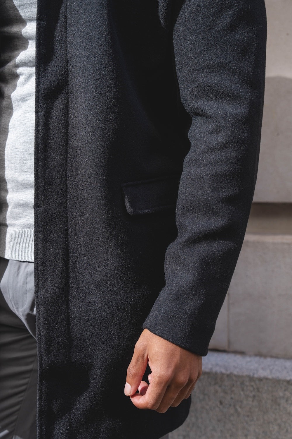 Funnel Neck Overcoat in Black