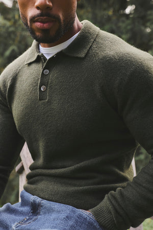 Supersoft Knitted Polo Shirt in Moss Green