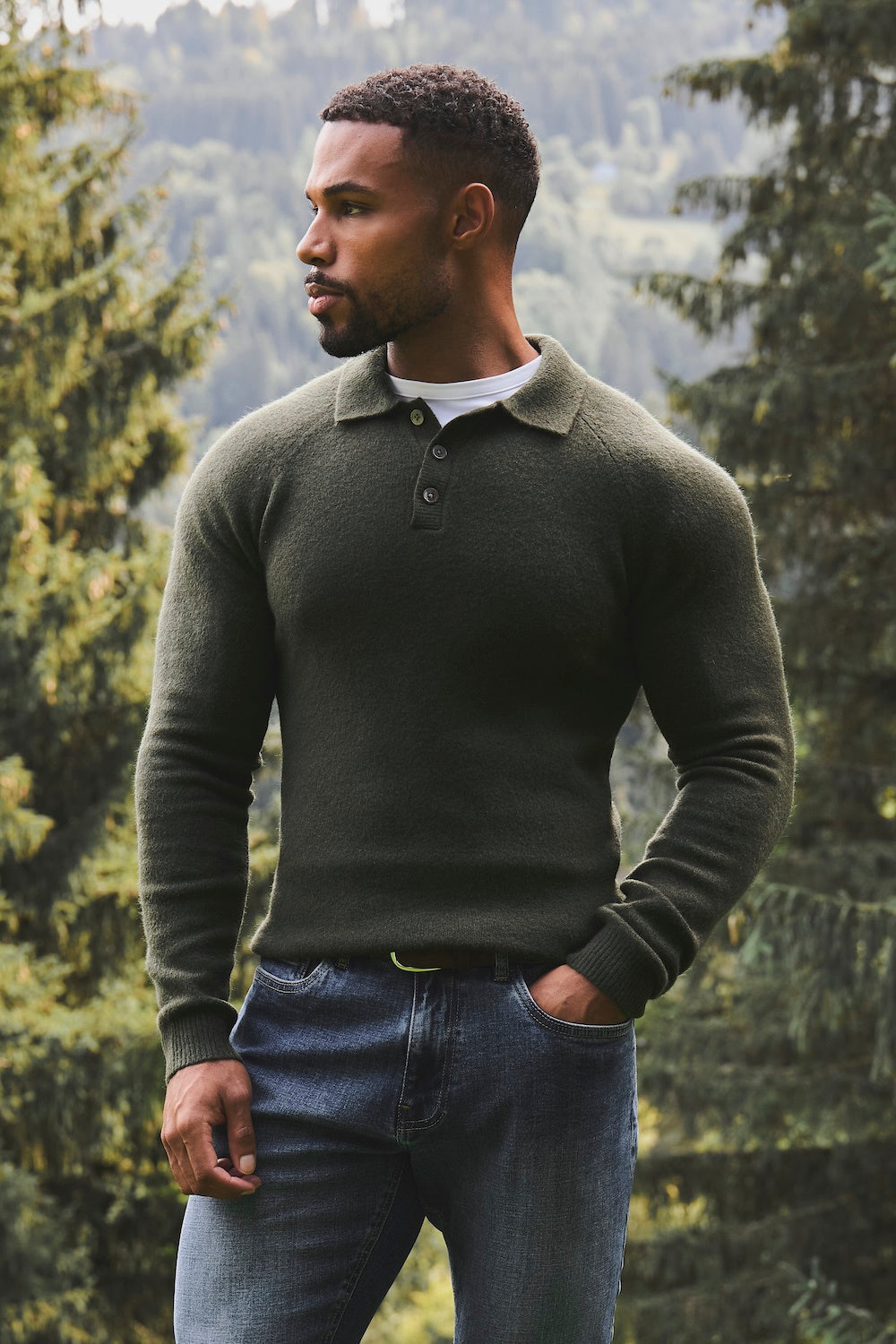 Supersoft Knitted Polo Shirt in Moss Green