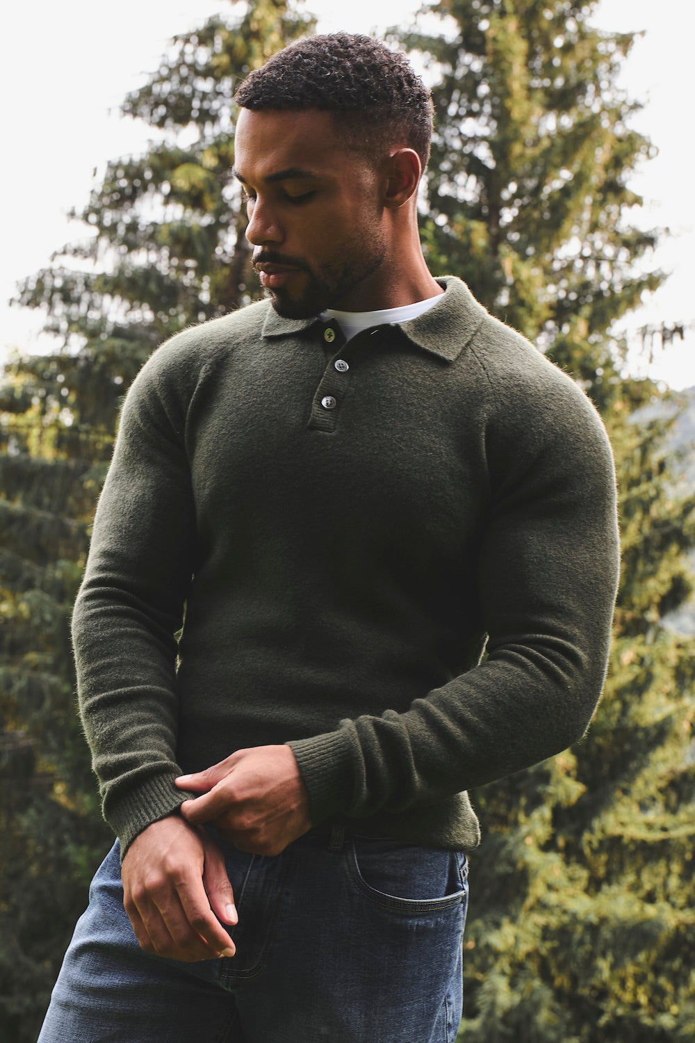Supersoft Knitted Polo Shirt in Moss Green