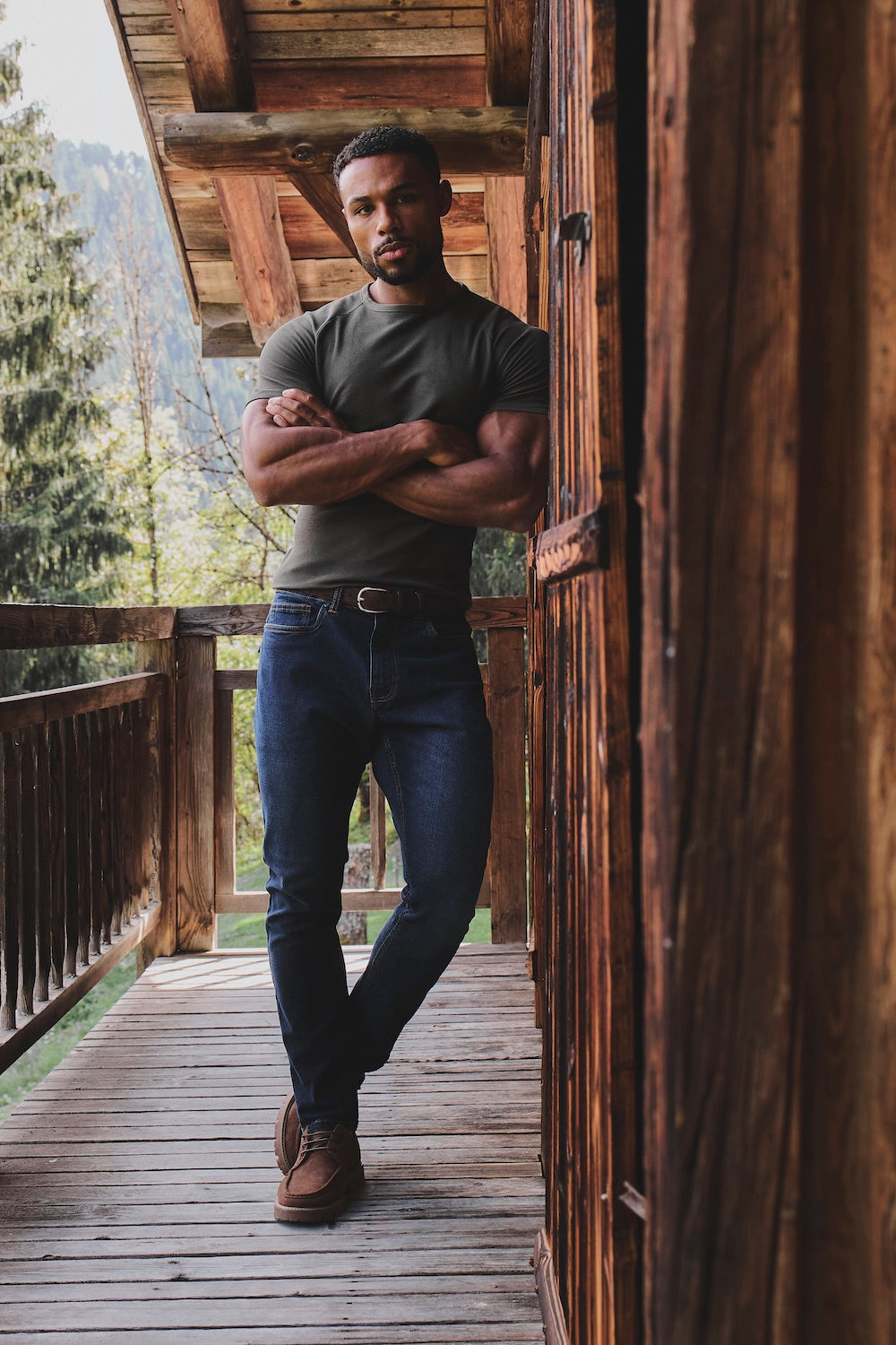 Textured Jersey T-Shirt in Dark Moss