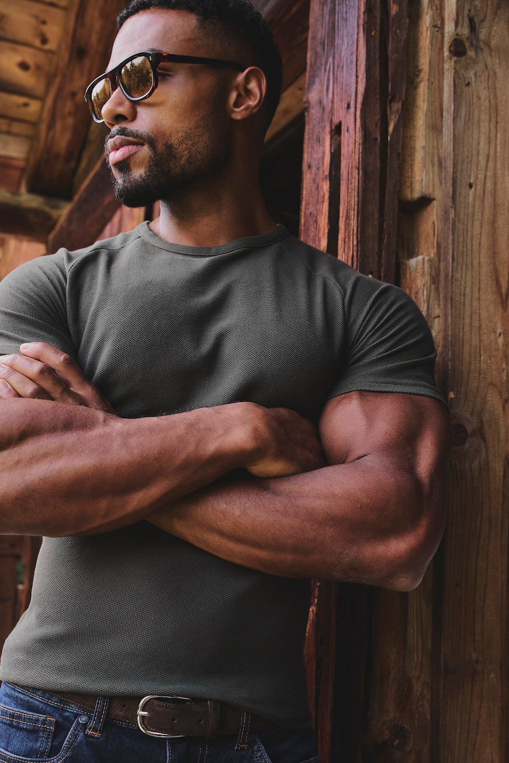 Textured Jersey T-Shirt in Dark Moss