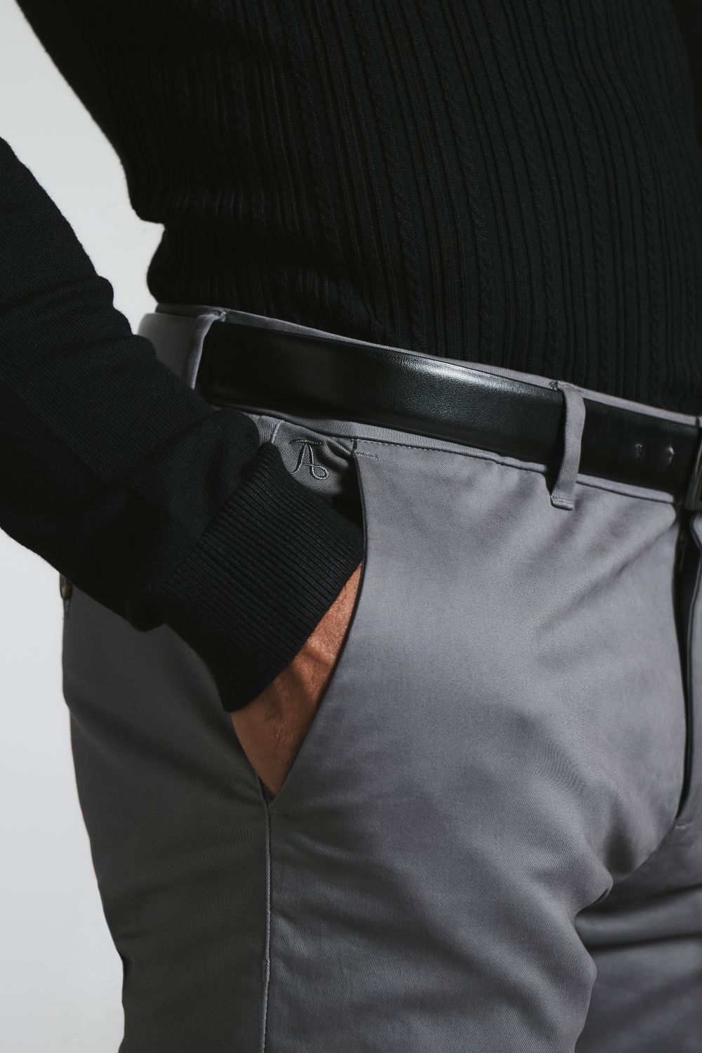 Muscle Fit Cotton Stretch Chino Trouser in Dark Grey