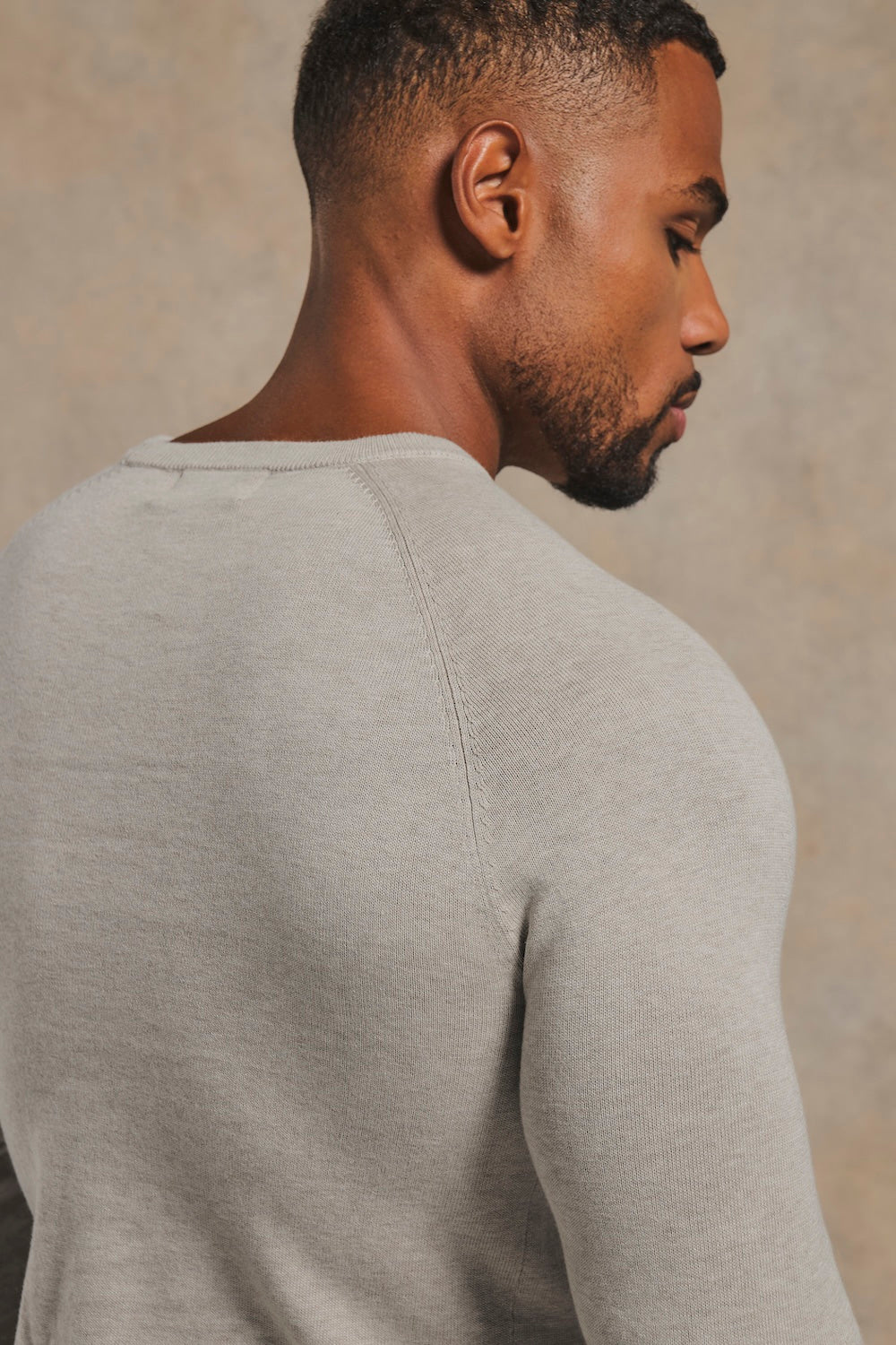 Pure Cotton Knitted Crew Neck Jumper in Soft Grey Marl