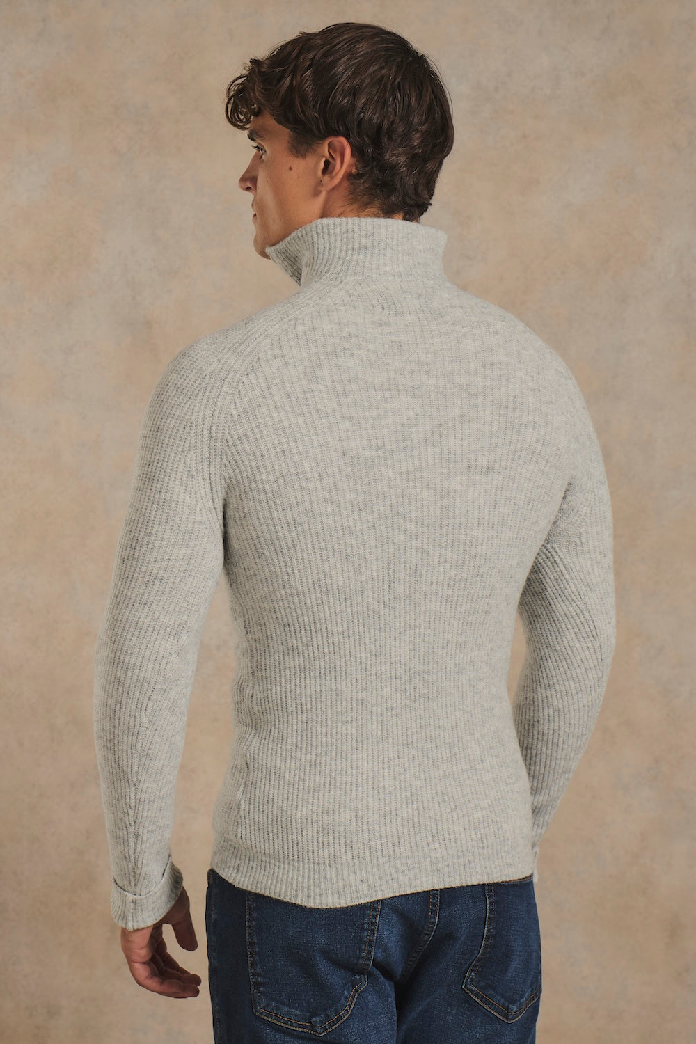 Fisherman Rib Half Zip in Soft Grey Marl