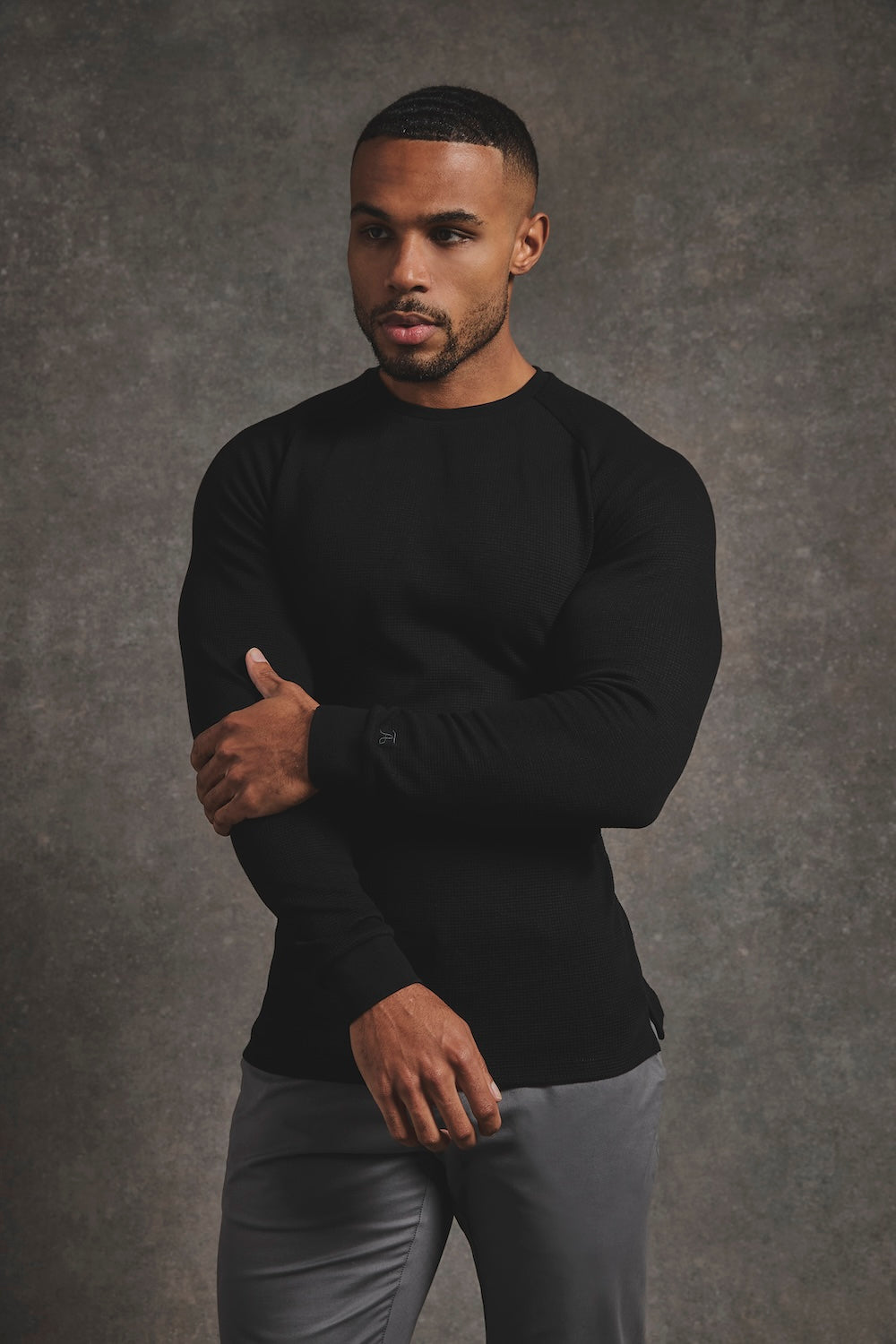 Heavy Weight Textured Crew Neck in Black
