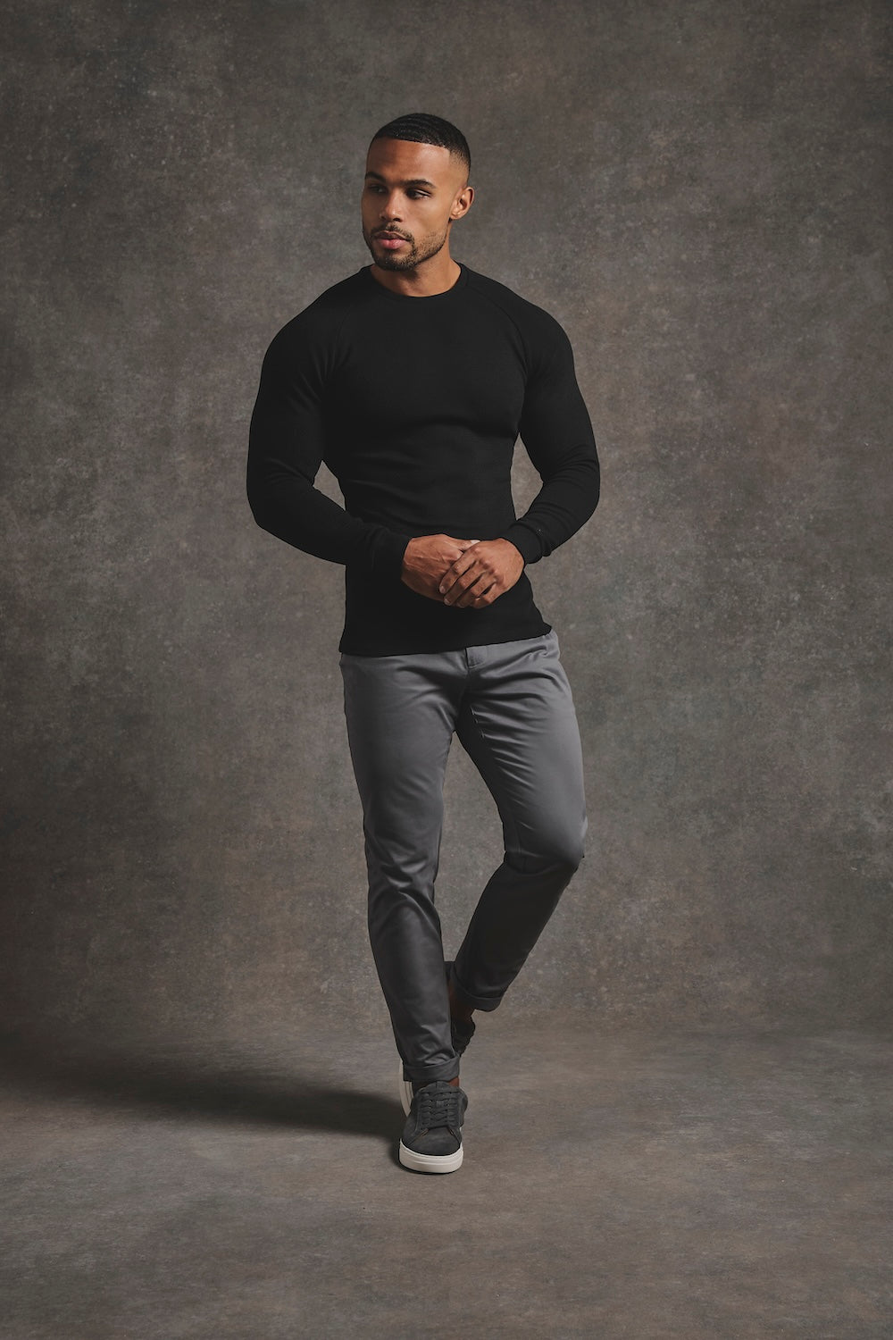 Heavy Weight Textured Crew Neck in Black