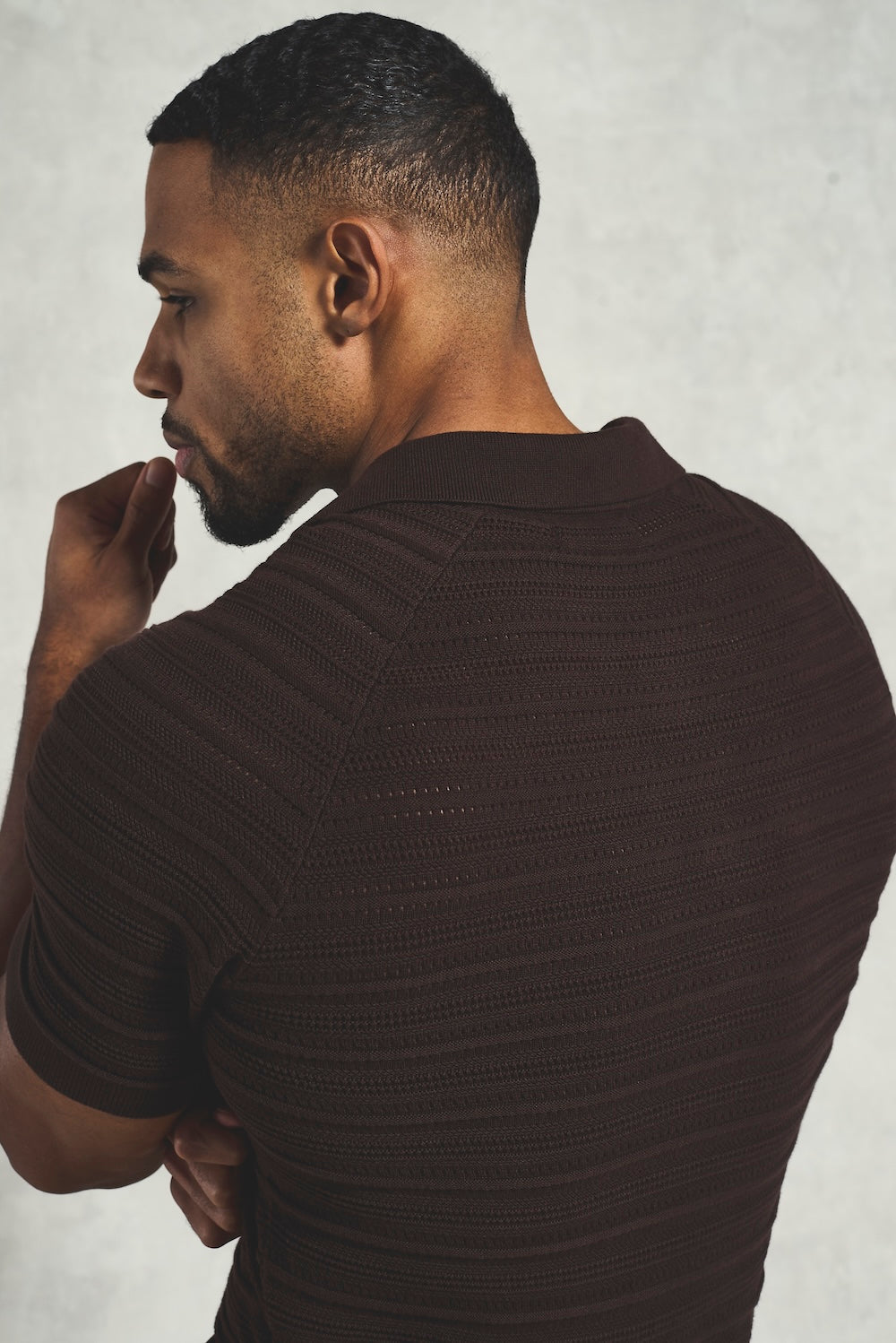 Horizontal Stripe Cotton Knitted Polo Shirt in Chocolate