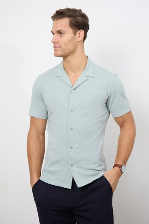 Jersey Cuban Collar Shirt in Sage - TAILORED ATHLETE - ROW