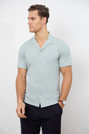 Jersey Cuban Collar Shirt in Sage - TAILORED ATHLETE - ROW