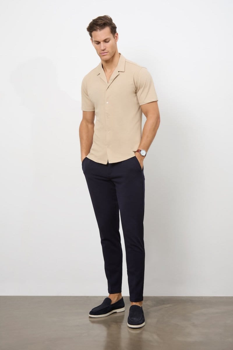 Jersey Cuban Collar Shirt in Stone - TAILORED ATHLETE - ROW