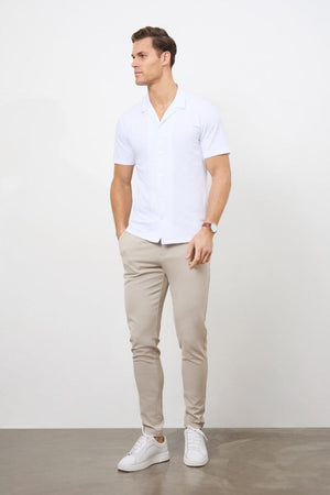 Jersey Cuban Collar Shirt in White - TAILORED ATHLETE - ROW