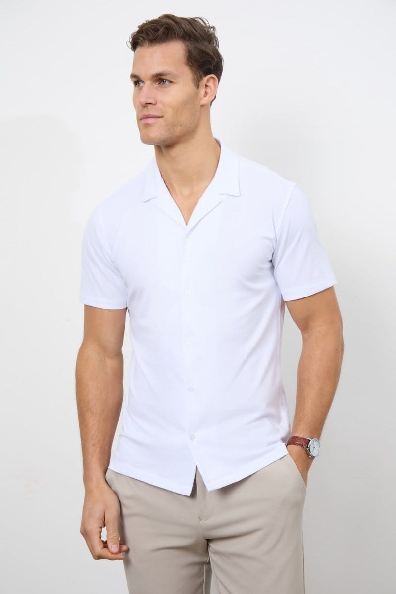 Jersey Cuban Collar Shirt in White - TAILORED ATHLETE - ROW