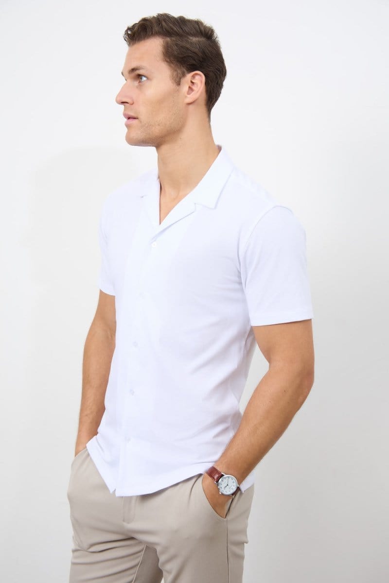Jersey Cuban Collar Shirt in White - TAILORED ATHLETE - ROW