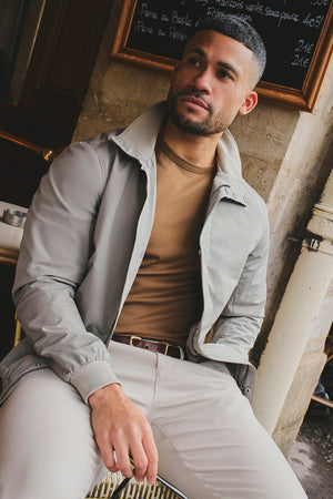 Shower Resistant Funnel Neck Jacket in Pebble Grey