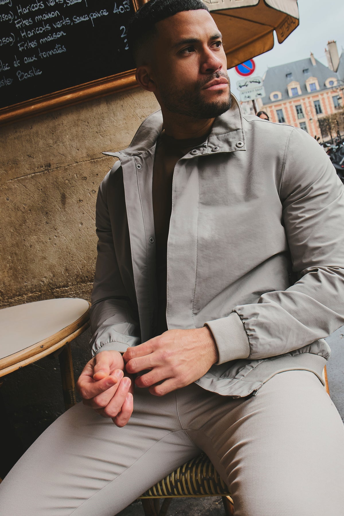 Shower Resistant Funnel Neck Jacket in Pebble Grey