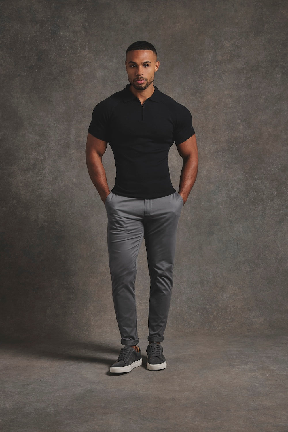 Knitted Half Zip Neck Polo in Black