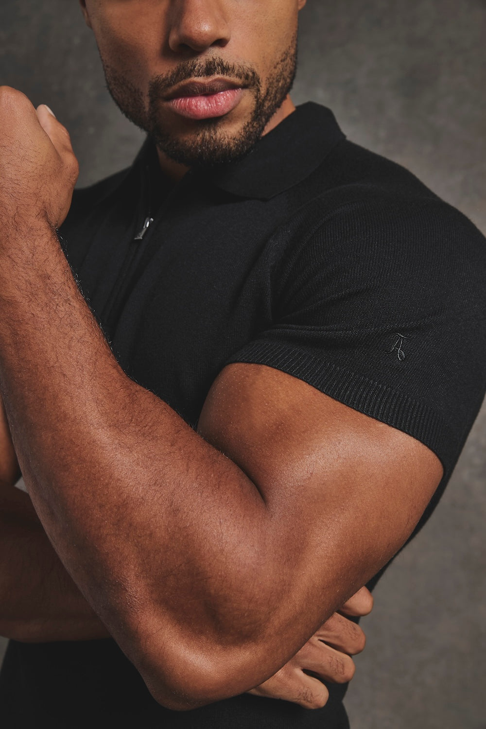 Knitted Half Zip Neck Polo in Black