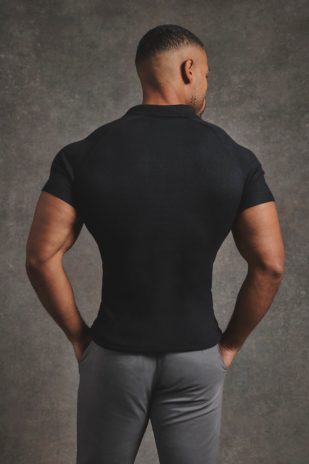 Knitted Half Zip Neck Polo in Black