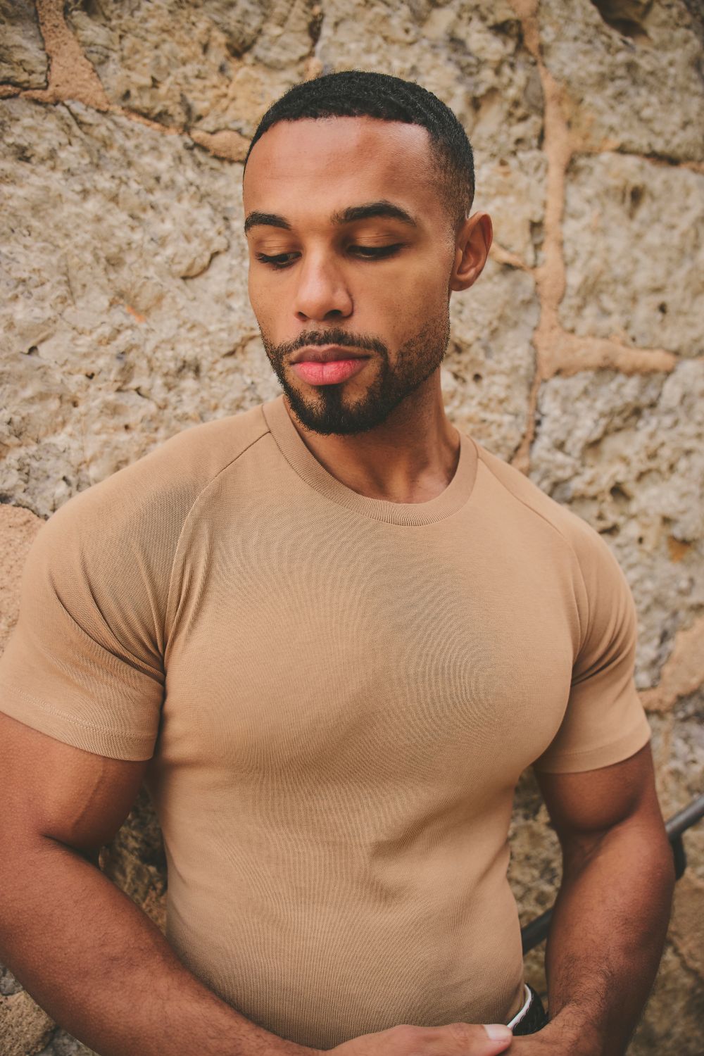 Knit Look T-Shirt in Tan