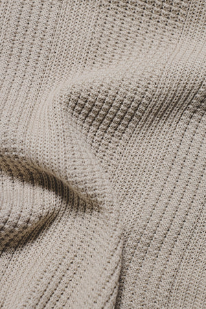 Vertical Stripe Knitted Polo Shirt in Stone