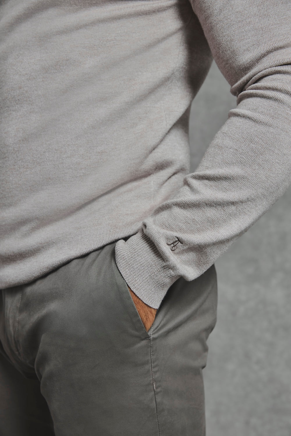 Knitted Half Zip Polo Shirt in Dark Oatmeal