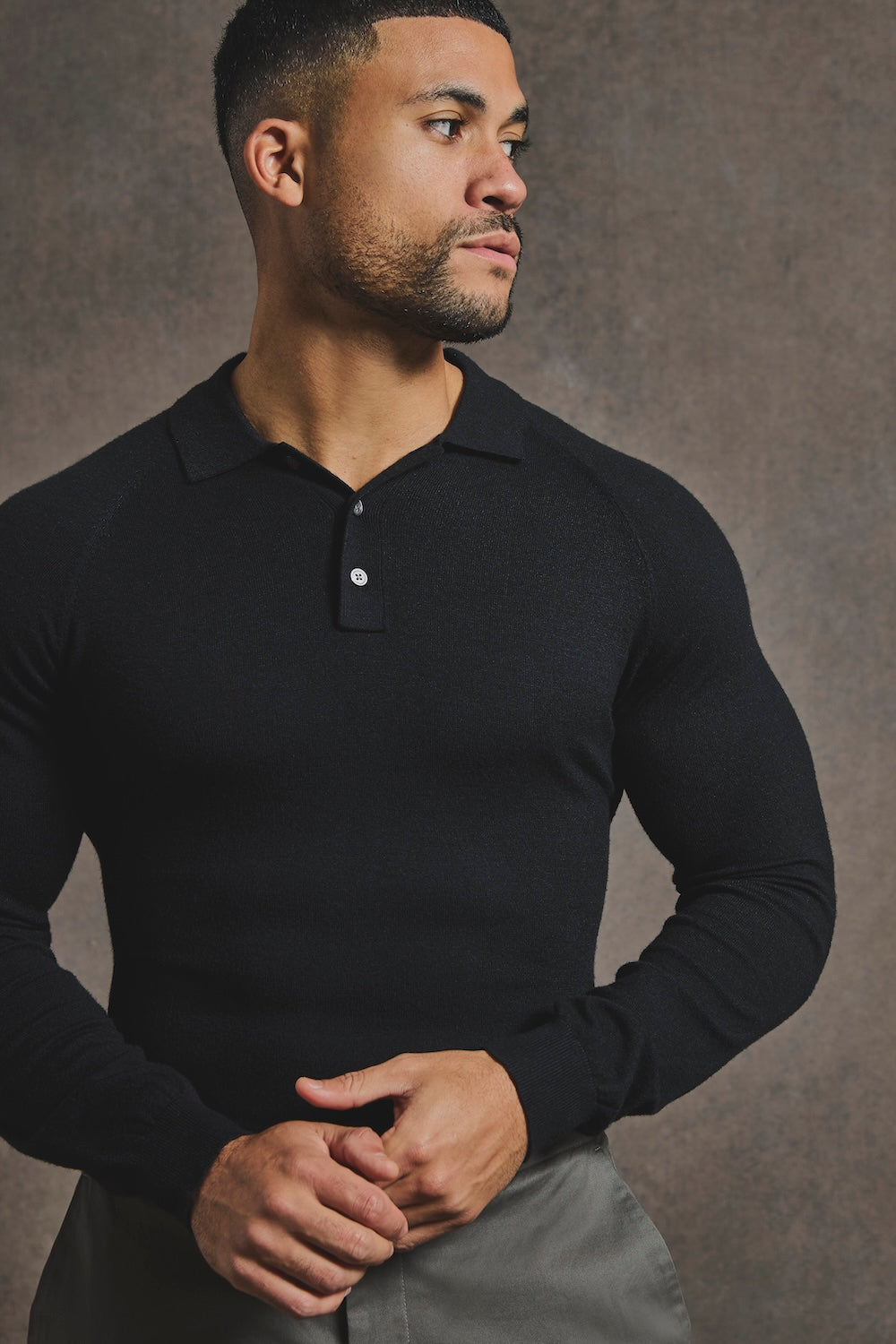 Knitted Polo Shirt in Black