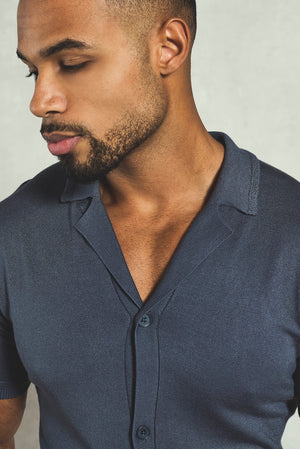 Knitted Shirt in Slate Blue