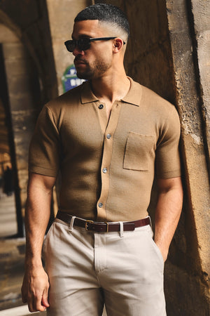 Textured Knitted Shirt in Chestnut