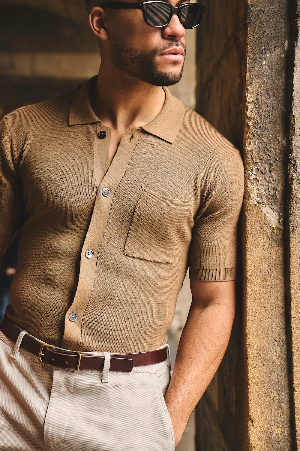 Textured Knitted Shirt in Chestnut