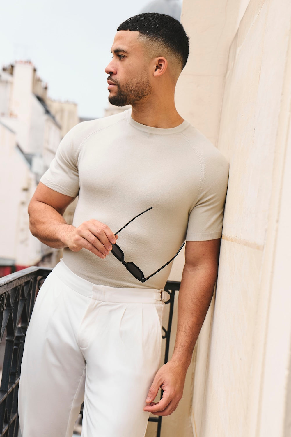 Fine Gauge Knitted T-Shirt in Linen