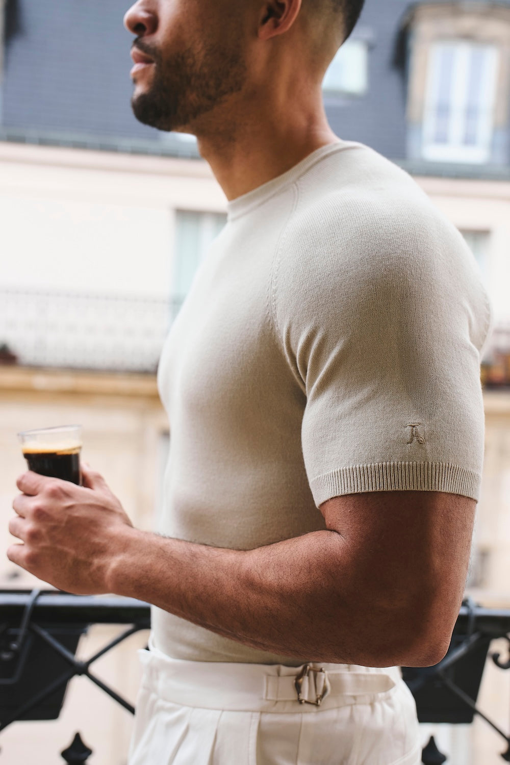 Fine Gauge Knitted T-Shirt in Linen