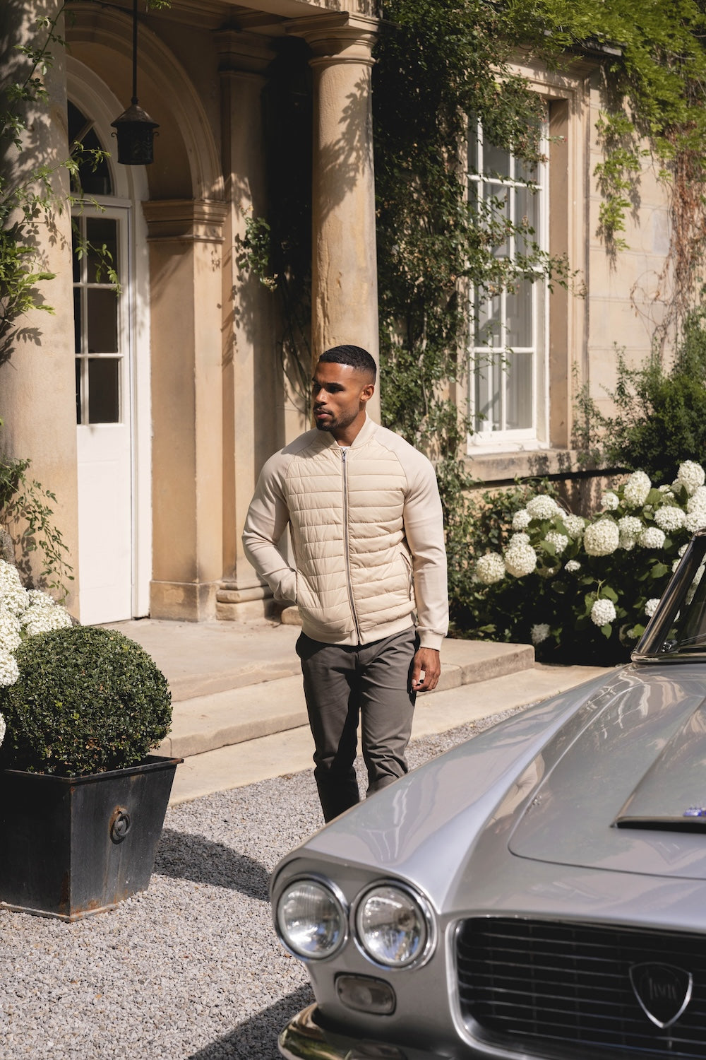 Quilted Hybrid Bomber Jacket in Neutral