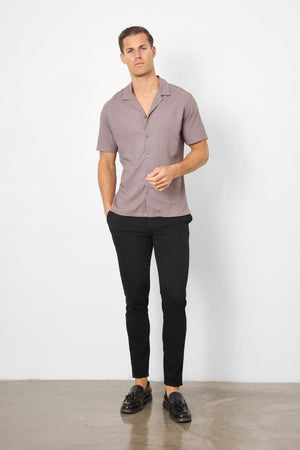 Linen Blend Cuban Collar Shirt in Truffle - TAILORED ATHLETE - ROW