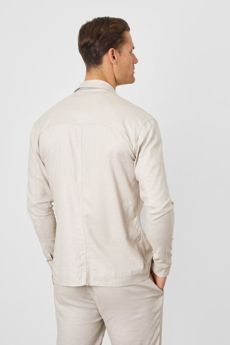 Linen Blend Pocket Overshirt in Stone - TAILORED ATHLETE - ROW