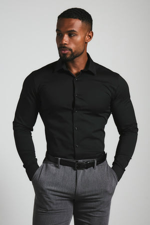 Muscle Fit Dress Shirt in Black