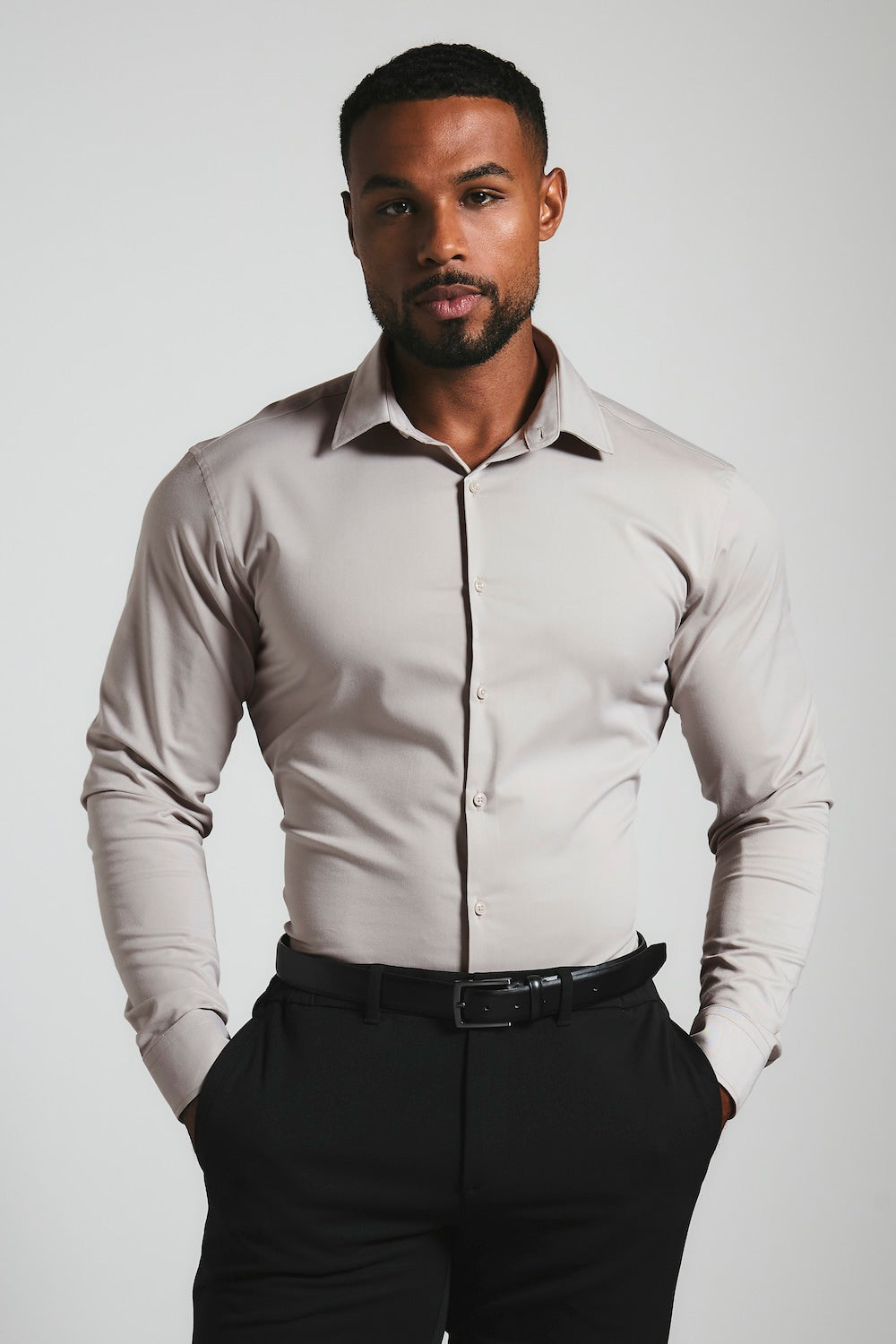 Muscle Fit Dress Shirt in Stone