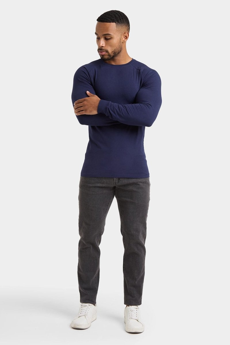 Muscle Fit Long Sleeve T-Shirt in Navy